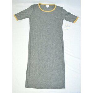 LULAROE JULIA Gray Yellow Short Sleeve Knee Length Dress Small